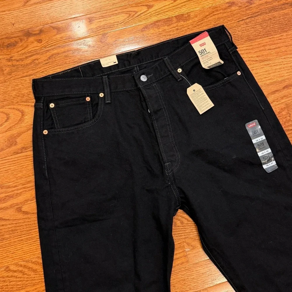 New Levi's 501 Jeans Mens 38x30 Black Button Fly Straight Leg Denim Western
